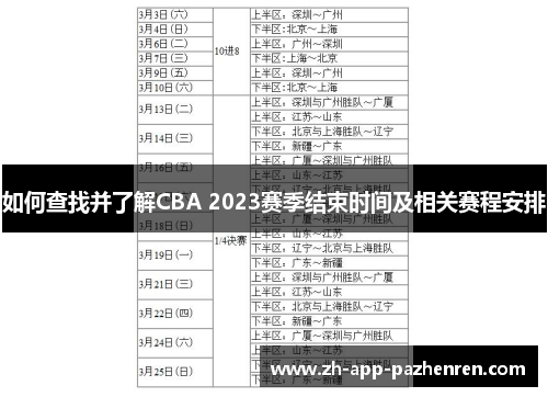 如何查找并了解CBA 2023赛季结束时间及相关赛程安排