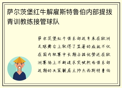 萨尔茨堡红牛解雇斯特鲁伯内部提拔青训教练接管球队